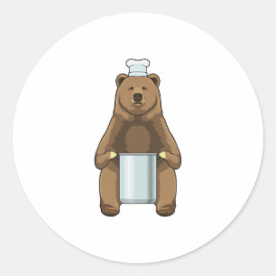 Bear as Cook with Cooking pot Classic Round Sticker