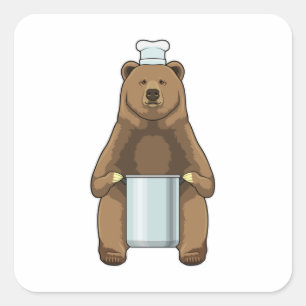 Bear as Cook with Cooking pot Square Sticker