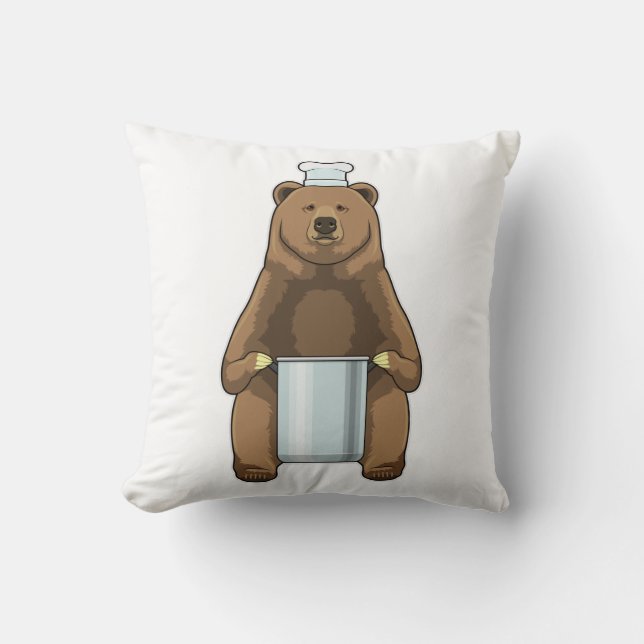 Bear as Cook with Cooking pot Throw Pillow (Front)