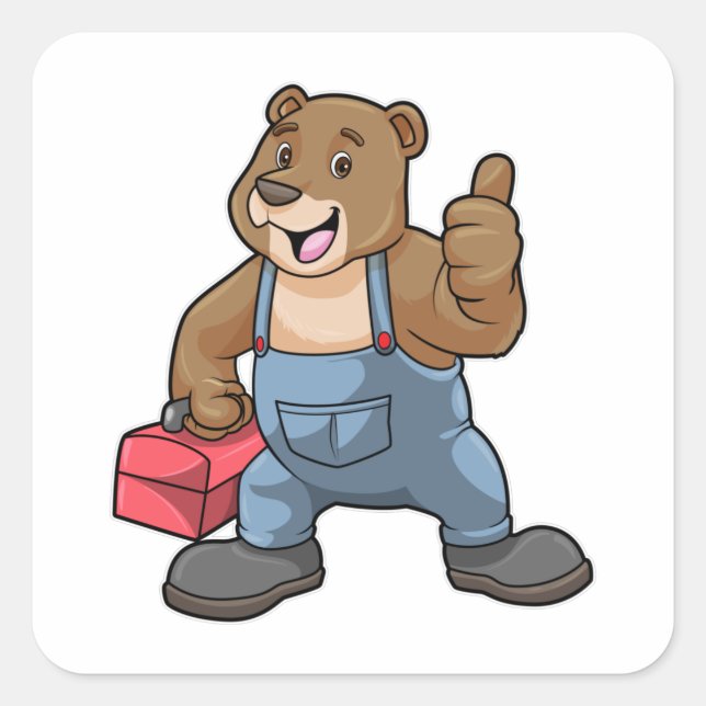 Bear as Craftsman with Tool box Square Sticker (Front)