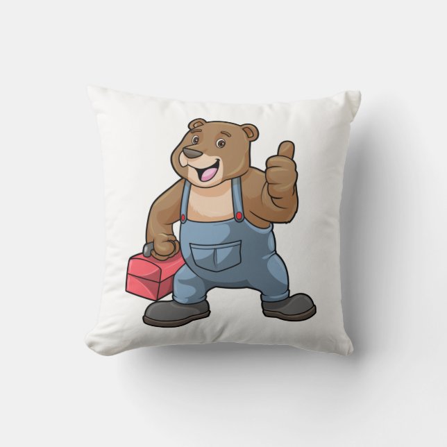 Bear as Craftsman with Tool box Throw Pillow (Front)