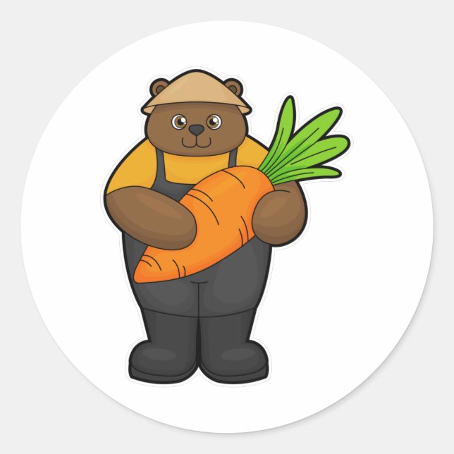 Bear as Farmer with Carrot Classic Round Sticker (Front)