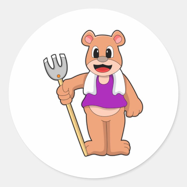 Bear as Farmer with Rake Classic Round Sticker (Front)