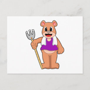 Bear as Farmer with Rake Postcard