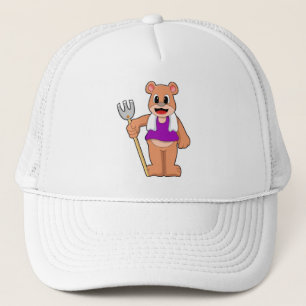 Bear as Farmer with Rake Trucker Hat