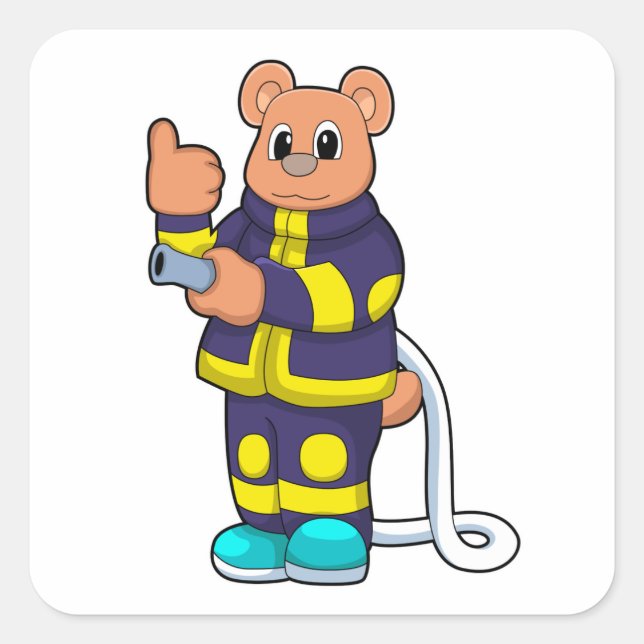 Bear as Firefighter at Fire department with Hose Square Sticker (Front)