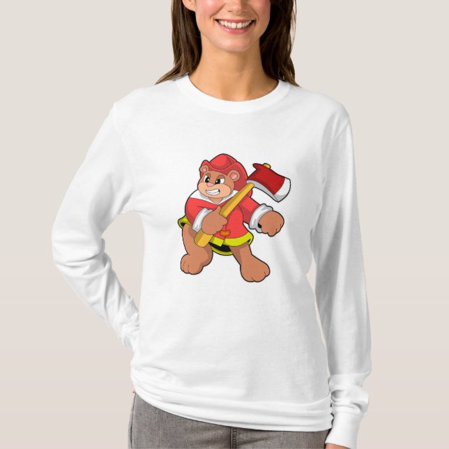 Bear as Firefighter with Ax T-Shirt (Front)