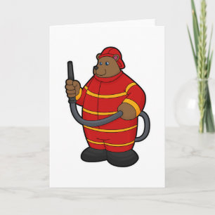 Bear as Firefighter with Hose Card