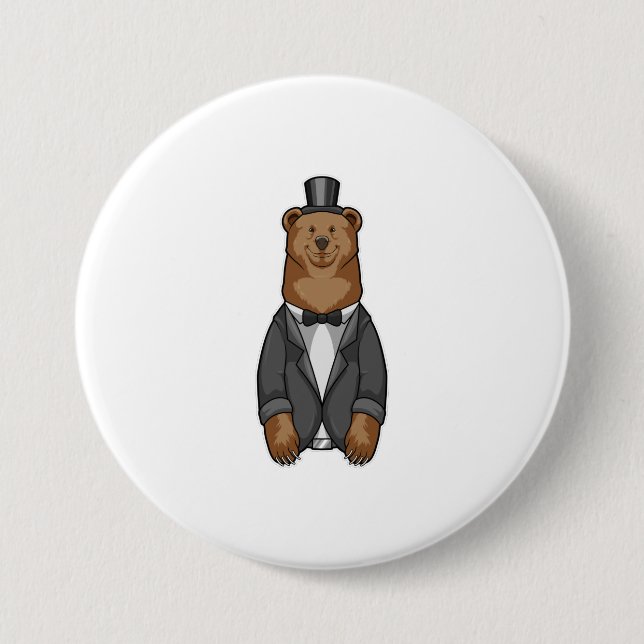 Bear as Groom with Jacket 3 Inch Round Button (Front)