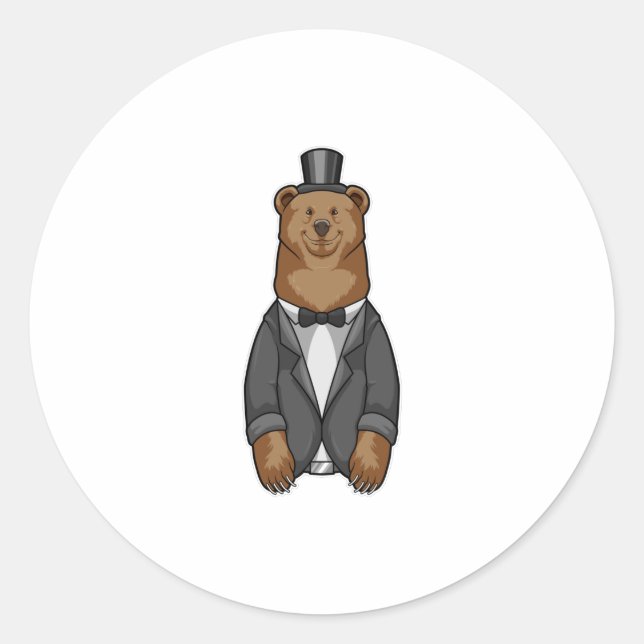 Bear as Groom with Jacket Classic Round Sticker (Front)