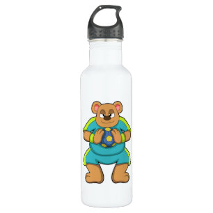 Bear as Handball player with Handball 710 Ml Water Bottle