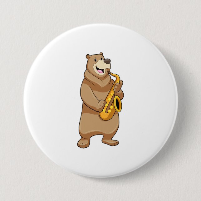 Bear as Musician with Saxophone 3 Inch Round Button (Front)