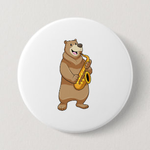 Bear as Musician with Saxophone 3 Inch Round Button