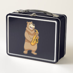 Bear as Musician with Saxophone Metal Lunch Box