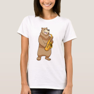 Bear as Musician with Saxophone T-Shirt