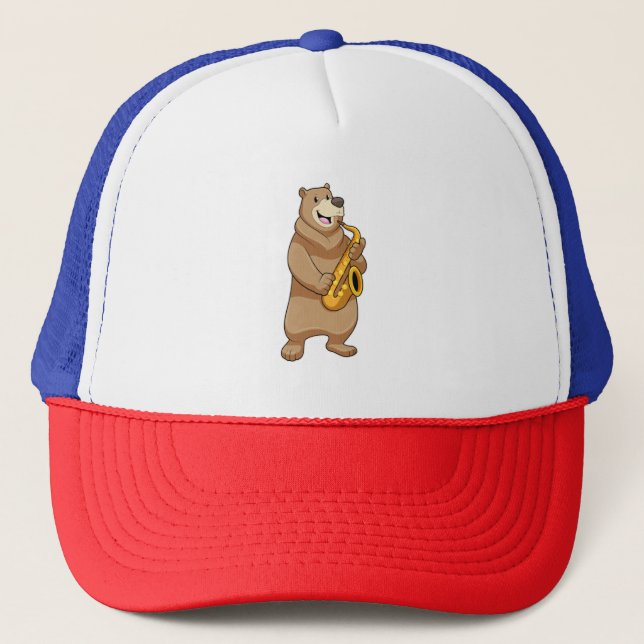 Bear as Musician with Saxophone Trucker Hat (Front)