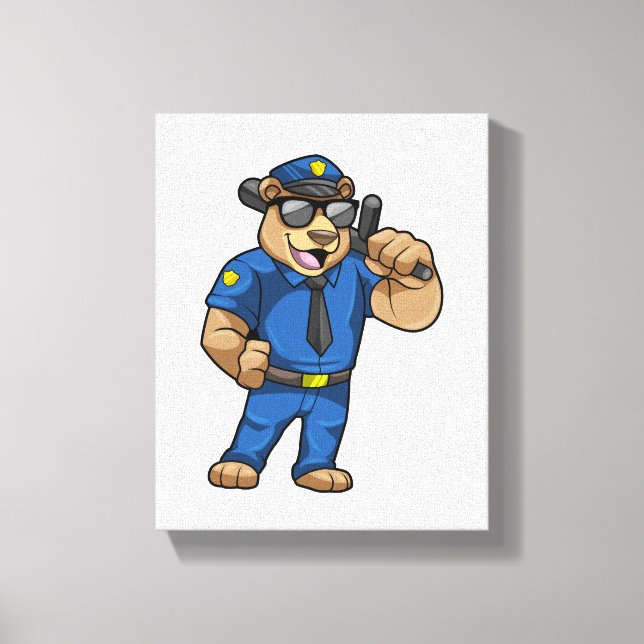 Bear as Police officer with Baton Canvas Print (Front)