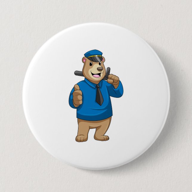 Bear as Police officer with Police hat 3 Inch Round Button (Front)