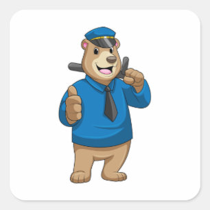 Bear as Police officer with Police hat Square Sticker