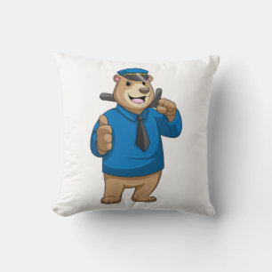 Bear as Police officer with Police hat Throw Pillow