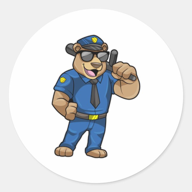 Bear as Police officer with Police uniform Classic Round Sticker (Front)