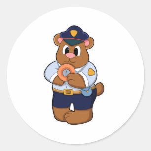 Bear as Police officer with Police uniform & Dough Classic Round Sticker