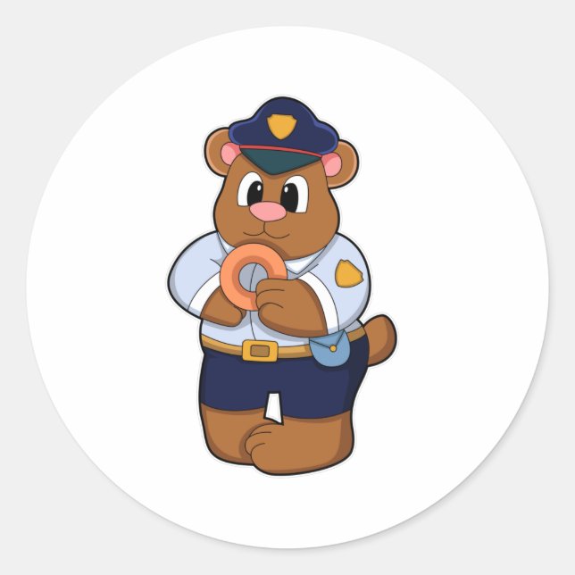 Bear as Police officer with Police uniform & Dough Classic Round Sticker (Front)