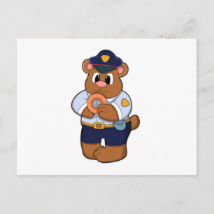 Bear as Police officer with Police uniform & Dough Postcard