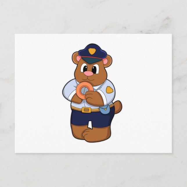 Bear as Police officer with Police uniform & Dough Postcard (Front)
