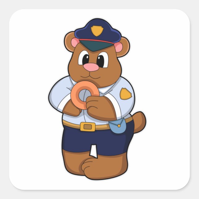 Bear as Police officer with Police uniform & Dough Square Sticker (Front)