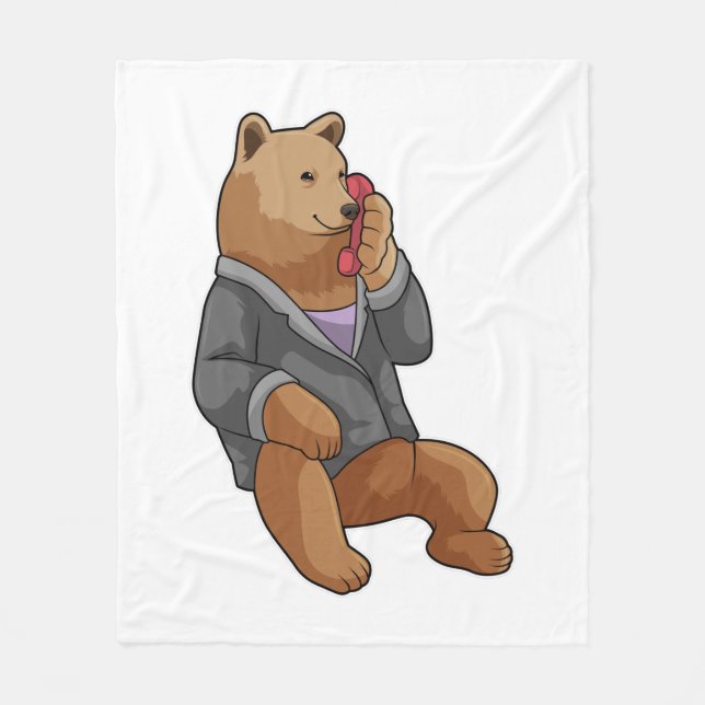 Bear as Secretary with Phone Fleece Blanket (Front)