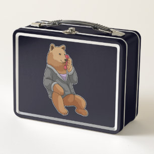 Bear as Secretary with Phone Metal Lunch Box