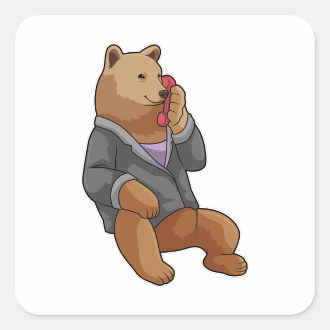 Bear as Secretary with Phone Square Sticker (Front)