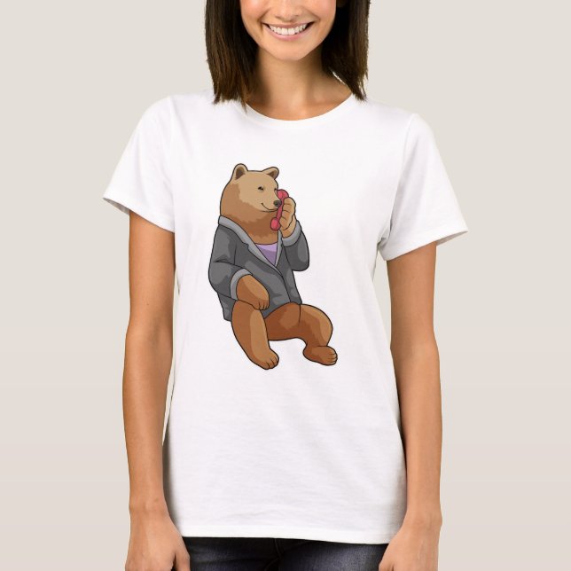 Bear as Secretary with Phone T-Shirt (Front)