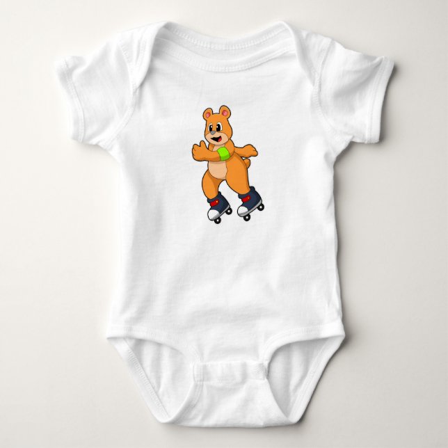 Bear as Skater with Inline skates Baby Bodysuit (Front)