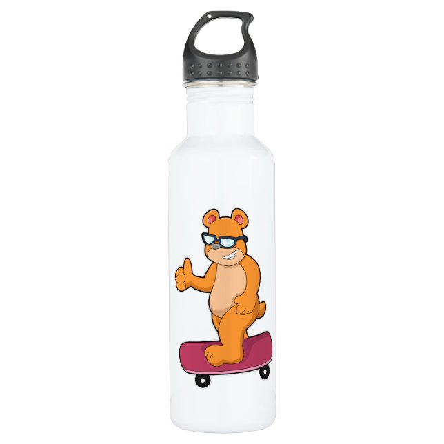 Bear as Skater with Skateboard 710 Ml Water Bottle (Front)