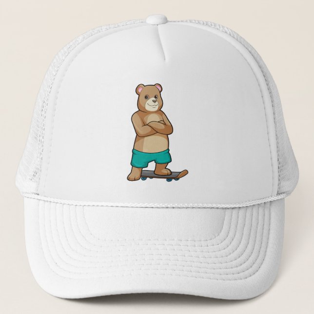 Bear as Skater with Skateboard Trucker Hat (Front)