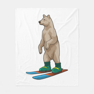 Bear as Skier with Ski Fleece Blanket