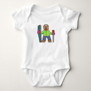 Bear as Skier with Ski & Ski poles Baby Bodysuit