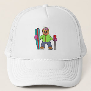 Bear as Skier with Ski & Ski poles Trucker Hat
