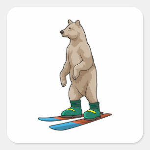 Bear as Skier with Ski Square Sticker