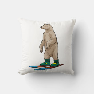 Bear as Skier with Ski Throw Pillow