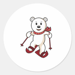 Bear as Skier with Skis & Ski poles Classic Round Sticker