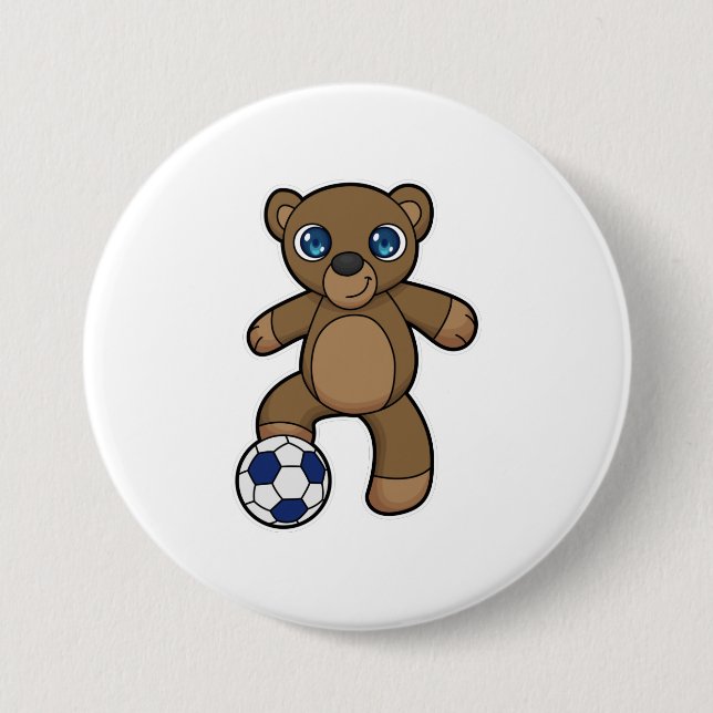 Bear as Soccer player with Soccer ball 3 Inch Round Button (Front)