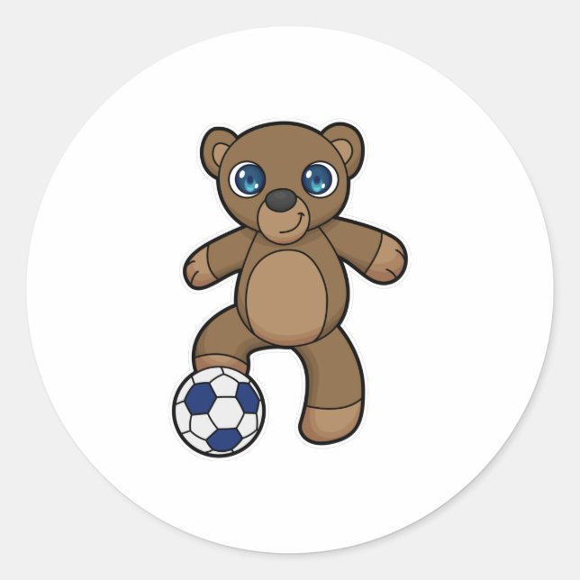 Bear as Soccer player with Soccer ball Classic Round Sticker (Front)