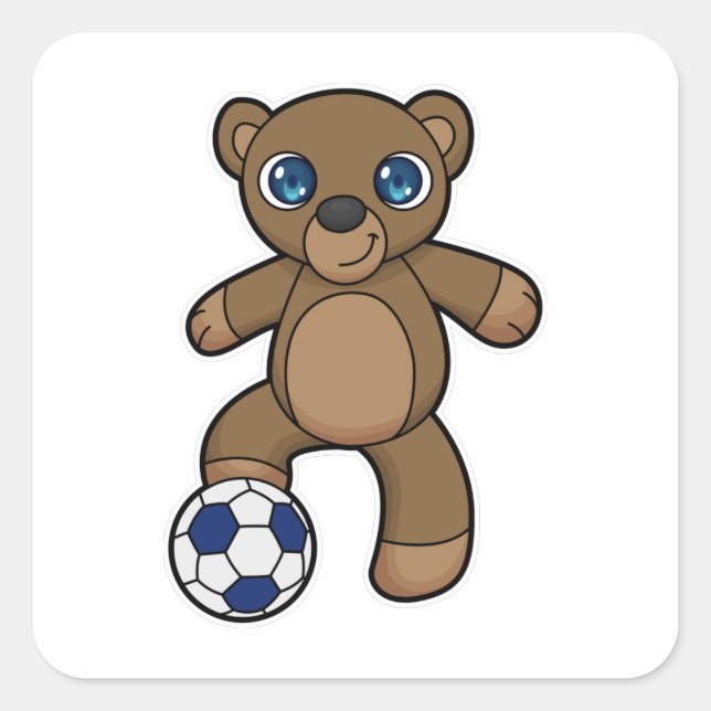 Bear as Soccer player with Soccer ball Square Sticker (Front)