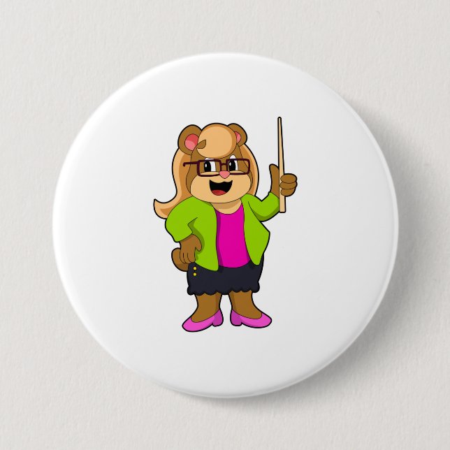 Bear as Teacher with Glasses 3 Inch Round Button (Front)
