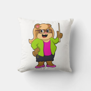 Bear as Teacher with Glasses Throw Pillow