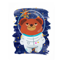 Bear Astronaut Floating Space Stars Watercolor