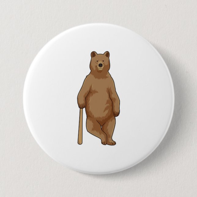 Bear at Baseball with Baseball bat 3 Inch Round Button (Front)